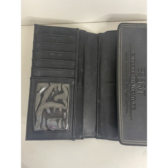 ESPRIT Womens Black Faux Leather Tri-Fold Wallet VTG 90s 12 Card Holder Photo ID - Picture 3 of 16